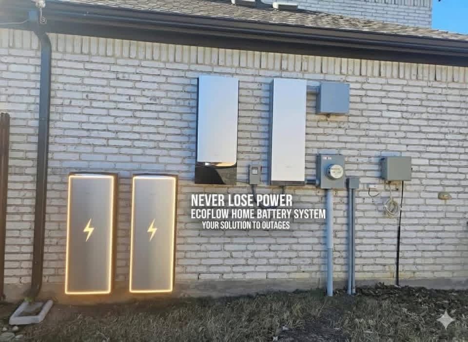 EcoFlow home battery system installed on a Texas home — Never Lose Power, your solution to outages